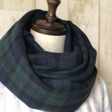メチャ軽❣️ピュアウールガーゼ二重巻きスヌード❤️クラシカルタータンチェック（ブラックウォッチ）