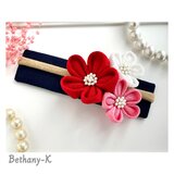 お食い初めや初節句に◆小花が可愛い和モダン髪飾り(下がり無し)◆白×ローズピンク×赤色のママでも簡単につけられるつまみ細工