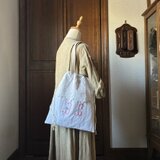 antiquelinen*whitework*レア手刺繍*巾着型トートバッグ*トワルドジュイ*アンティークリネン