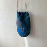 リネンのコラージュと刺し子のショルダーバッグ