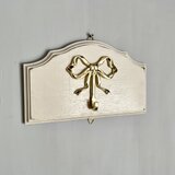 アンティーク リボン ウォールフック 真鍮ゴールドフック ミルキーホワイト 木製