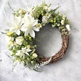 クレマチスとローズのさわやか3wayリース（直径約36cm） /アーティフィシャルフラワー/新築祝い/開店祝い/開業祝い