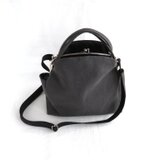 帆布のがま口ショルダーバッグ　　　　チャコールグレー