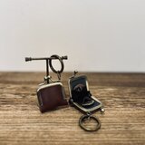 姫路レザーminiminiコインケース◆焦げ茶　革財布　キーホルダー　小物入れ　バックチャーム　がま口　リングケース