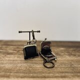 姫路レザーminiminiコインケース◆黒　革財布　キーホルダー　小物入れ　バックチャーム　がま口　リングケース