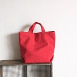 [受注制作]くったりリネンのトートバッグM/レッド　持ち手長さ変更可能　