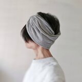 ターバンなヘアバンド&ネックウォーマー　ウールニットグレー