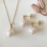 ジャパンヴィンテージガラスパール ネックレス＆ピアスセット 10mm アイボリー