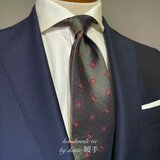 【受注製作】モスグリーン　小紋柄　フラワー　イタリア　ネクタイ　プレゼント　ギフト　【別途】名入れ　イニシャル　刺繍　