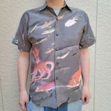 半袖和柄シャツ（若冲　魚群図）