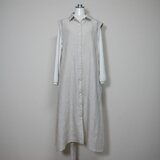 カラーリネン◆Aラインシャツワンピース◆生成り◆フリーサイズ（中厚、リネン100％）