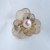 大人のくすみピンク コットンパール花ブローチ4cm 入学式 卒業式 フォーマル 母の日 大人上品