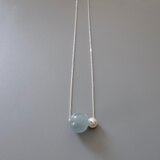 3月の誕生石 水色 11mm up希少な大粒アクアマリン × あこやパール 50cmロングネックレス付き