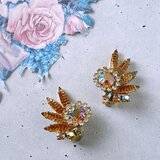 topaz givre artglass navette rhinestone ヴィンテージイヤリング