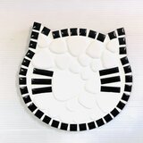 鍋敷：猫顔柄～ブラックタイル枠&髭の