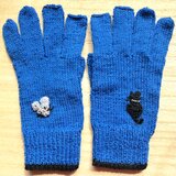 ねこ&ねずみシリーズ　5本指ニット手袋　– – – ブルー