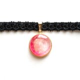 【受注製作】レジンアート　ラウンドモチーフとタティングレースとベルベットリボンのチョーカー〈楽園の林檎〉