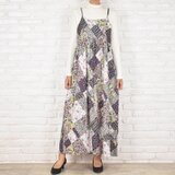 小花柄パッチワークプリントキャミソールギャザーワンピース　大きいサイズあり