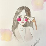 グレージュピンクのワンピースを着た女性 透明水彩 B5 原画