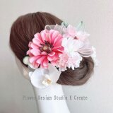 成人式・袴 ・和装髪飾り♡ダリアと胡蝶蘭とリボンの髪飾り　入学式　卒業式　結婚式　和装　着物　桜　胡蝶蘭　髪飾り　ヘッドピース