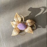 Vintage 80s-90s retro botanical flower enamel amethyst brooch