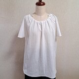 コットン　スモックブラウス　ホワイト　白　半袖　Lサイズ