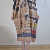 着物リメイク　ハンドメイド　柿渋染め　パッチワーク　ワンピース