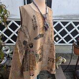 着物リメイク　ハンドメイド　柿渋染め　パッチワーク　チュニック