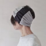 ターバンなヘアバンド　グレー+ネイビー　ストレッチワイド