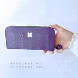 エコレザー × 刺繍革財布『LIFE』PLUM／パープル（牛革）長財布☆ラウンドファスナー☆