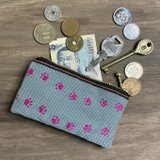 【足あと】畳縁　ぺたんこ　ミニポーチ　カードケース　小銭入れ　肉球　グレー　ピンク　犬　猫