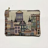 フランス生地　ヨーロッパの街並みラメ入りポーチ　通帳入れ　コスメ入れ　薬入れなど