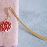 絽ざし しおり 赤 和柄 幾何学模様 国産絹糸 和モダン ブックマーカー