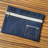 ぺたんこポーチ ☆ 岡山デニム【淡ベージュ×ゴールド】　セルビッチ　赤耳　ポーチ　小物入れ