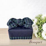 【リボンのお弁当袋】保冷保温　 ネイビー(ボトム(チェック(緑))×チェック(緑)　　ランチバッグ/洗える/入園入学