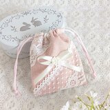 ピンクデニム×レースの可愛いミニ巾着