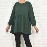 大人色 ボトルグリーンのコットンチュニック