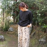 コットンリネン フラワープリントワイドパンツ 生成