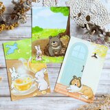 【季節のポストカード3枚セット】春のはじまり（カモミールティータイム／目覚めの春／ミモザとコリー）｜かわいい季節の動物イラスト