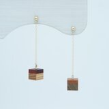 【新作】寄木のチェーンピアス・キューブ