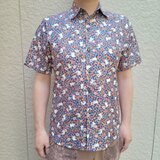半袖和柄シャツ（桜模様に島足柄（シマエナガ）