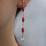 Red coral earring：赤サンゴ　ロングピアス　ギフト　誕生石　プレゼント　珊瑚　レッド　贈り物　ロングイヤリング