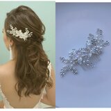花モチーフ パール＆ビジューのシルバーコーム｜結婚式 ブライダル ヘッドドレス ウェディングフォト