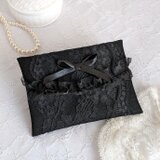 上品な大人可愛い黒レースとリボンのポケットティッシュケース