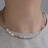 mother of pearl necklace　天然石ネックレス　アクアマリン アパタイト シェル ペリドット