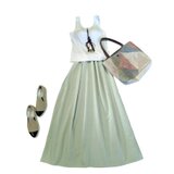 ★丈93㎝まで★スウェーデン製・綿麻★たっぷりギャザースカート★若草色★裏地なし★受注製作★