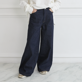 【丈調整できる✨】大人のきれいめデニムワイドパンツ インディゴ 3サイズ 0753D.BL