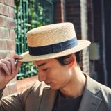 BOATER（ボーター）和柄 麦わら カンカン帽 58.5cm 絣文様ダークネイビー [UK-H158-DNV-M]