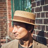 BOATER（ボーター）和柄 麦わら カンカン帽 58.5cm 絣文様ブラウン [UK-H158-BR-M]