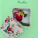 ヴィンテージ布カルトナージュBOXとコサージュのセットA